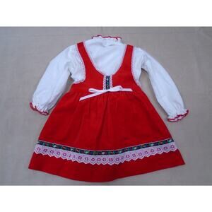 VTG Toddletime Velour Tank Dress & Shirt Lace Floral red Cottwagcore Praire 2T